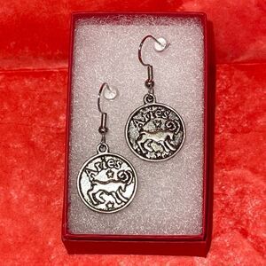 ARIES IRON & SILVER DOUBLE SIDED ZODIAC DROP EARRINGS